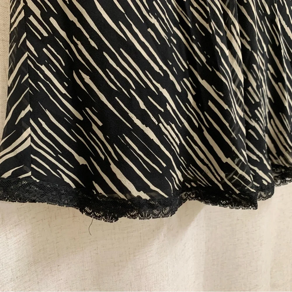 The Limited 100% Silk Black White Midi Animal Zebra Print Style Flowy Lace Skirt - Picture 5 of 9